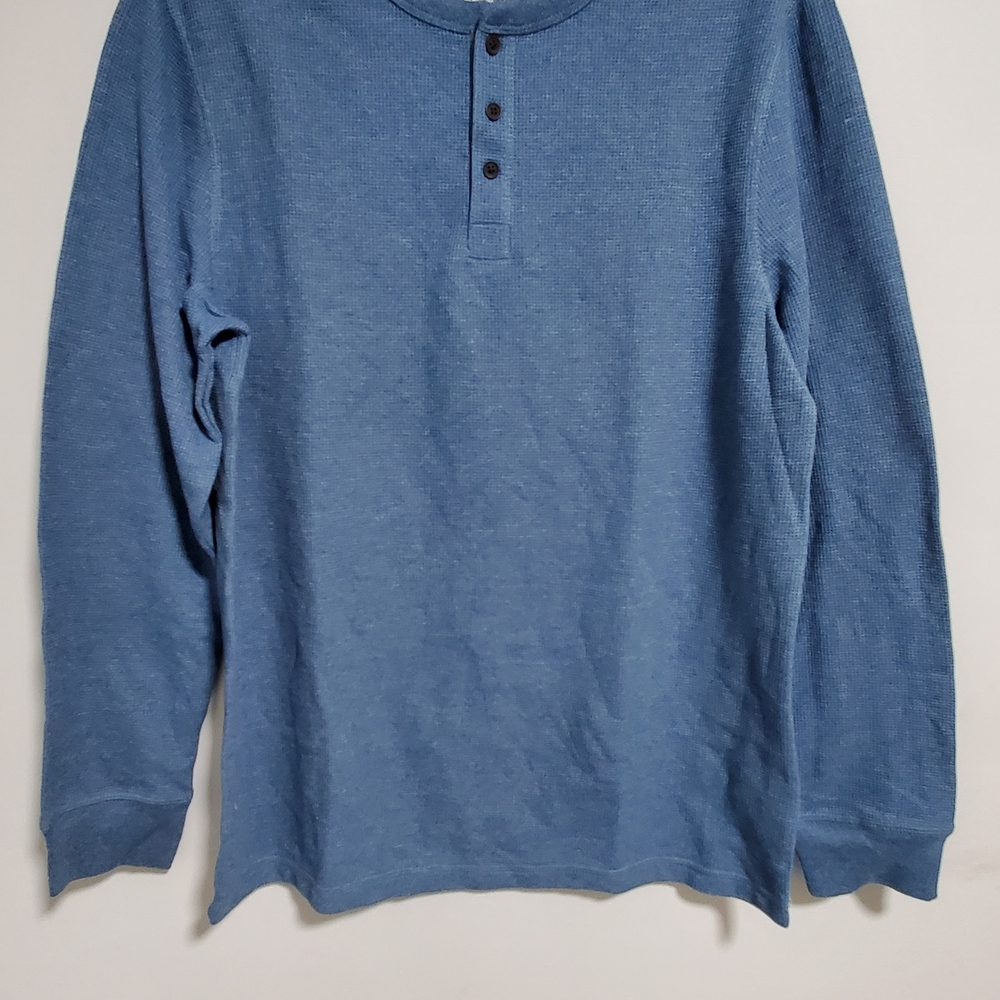 George Men's Blue Longsleeve Henley Shirt Size- Large